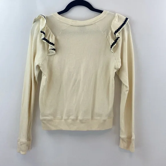 Cream Ruffle Trim Long Sleeve Sweater Top Dress up or down Size S 100% Cotton - Picture 8 of 12